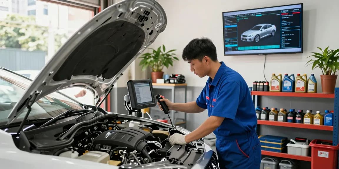 Mechanic providing reliable car repair services in Hong Kong's garage, showcasing expertise and modern diagnostics.