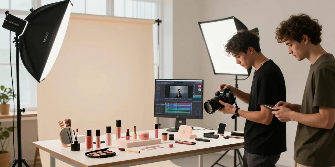 Fotografia prodotti Milano in uno studio moderno, fotografo professionale al lavoro con attrezzatura avanzata.