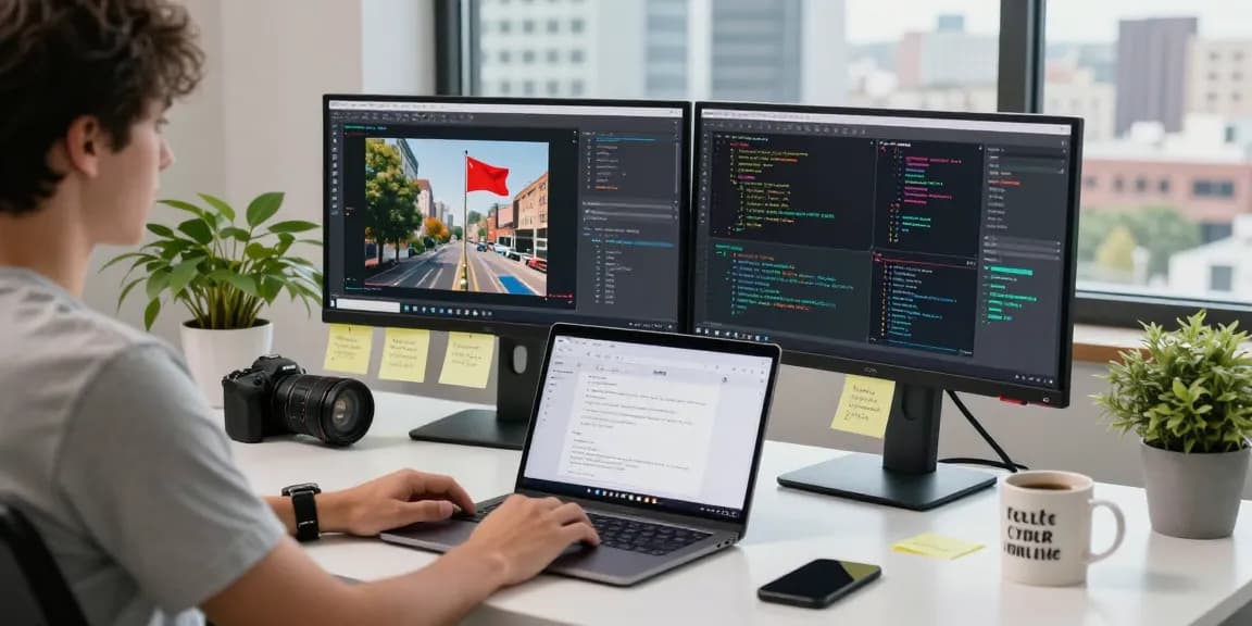Analyze images efficiently with our free AI image detector tool in a modern tech workspace.