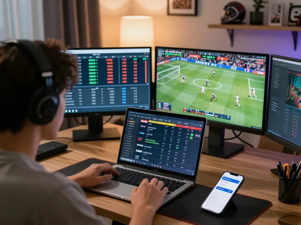 Engaging in keobongda betting strategy while analyzing live sports odds on multiple screens