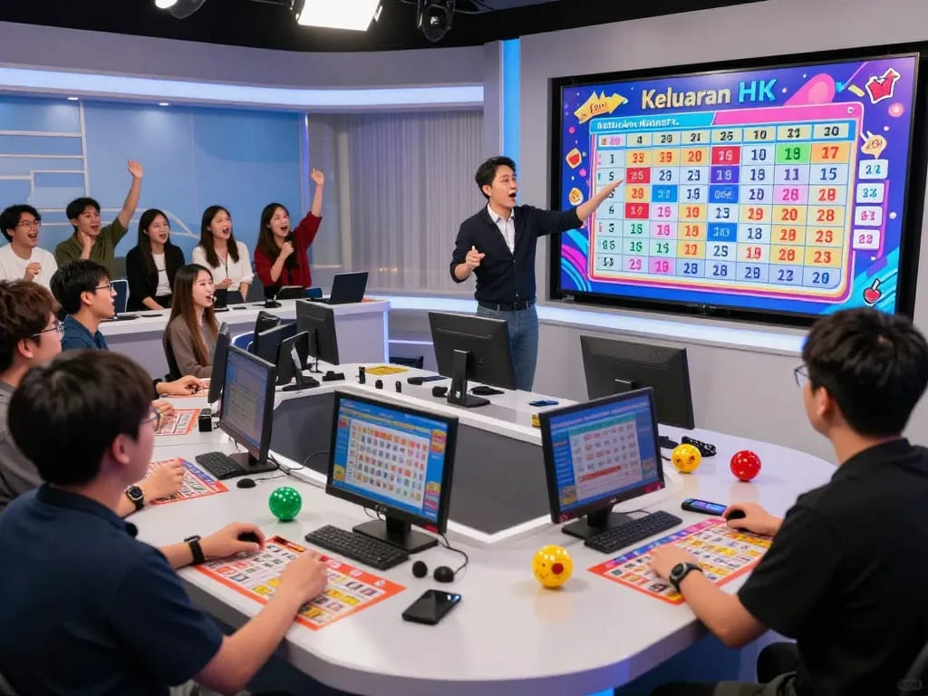 Keluaran HK results being announced in a lively lottery draw studio