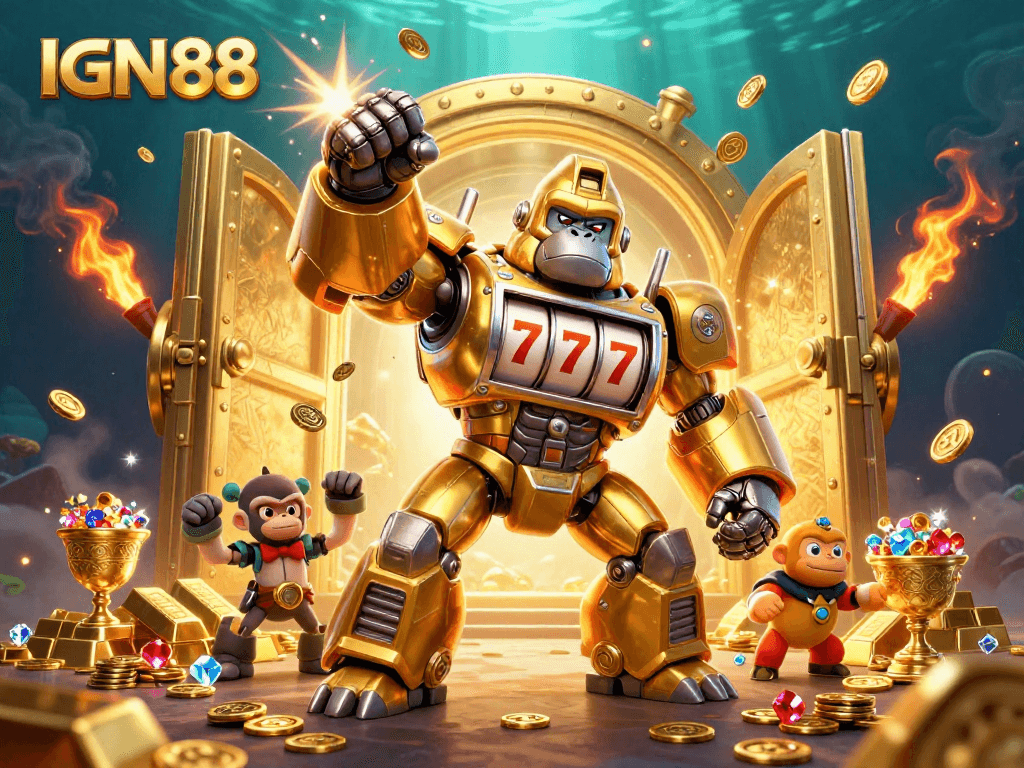 Experience excitement and winnings with IGN88 in this vibrant casino-themed illustration.