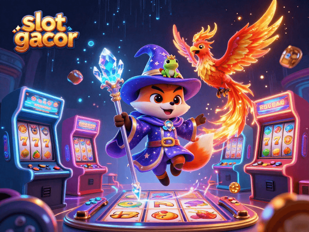 Experience the thrill of slot gacor games with a wizard fox, phoenix, and enchanted frog in action.