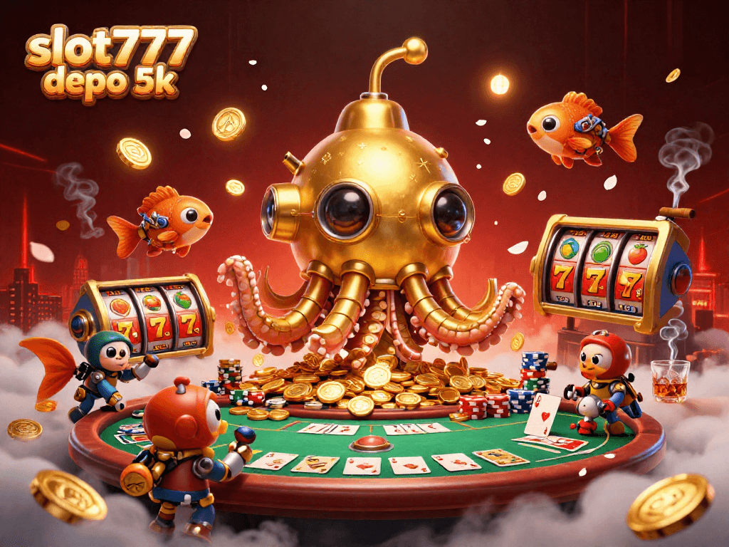 Experience winning with slot777 depo 5k in a vibrant casino scene filled with excitement and detail.