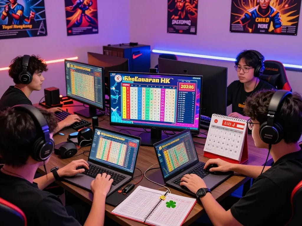 Keluaran HK results displayed on a digital screen during an exciting Togel Hongkong gaming session with players predicting numbers.