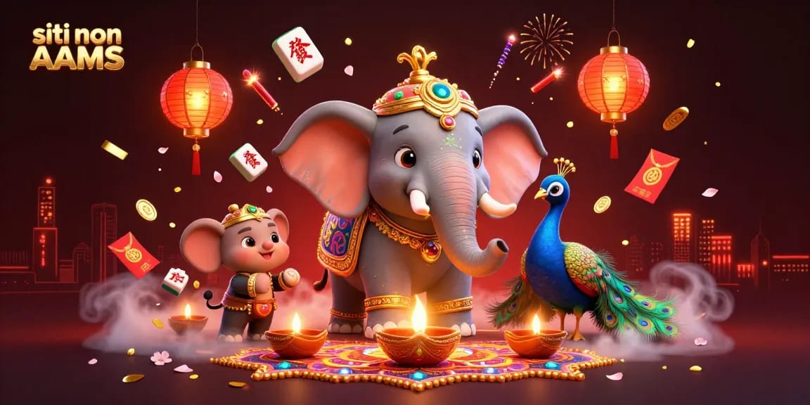 Scopri l'emozione con i siti non AAMS, presentando una vivace scena da casinò piena di ricche decorazioni ed elementi festivi.