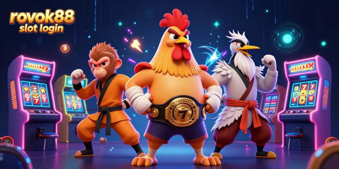 Experience the thrill of rokok88 slot login with a vibrant 3D casino scene featuring unique characters.