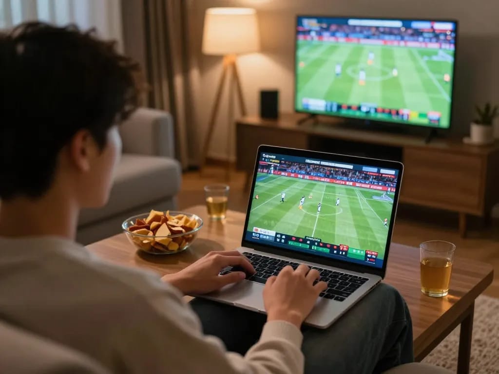Bongdalu user analyzing live betting odds on a laptop during a sports event.