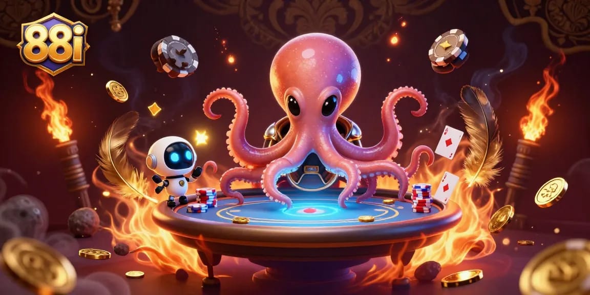 Experience the thrilling poker universe of 88i with alien octopus and robot action!