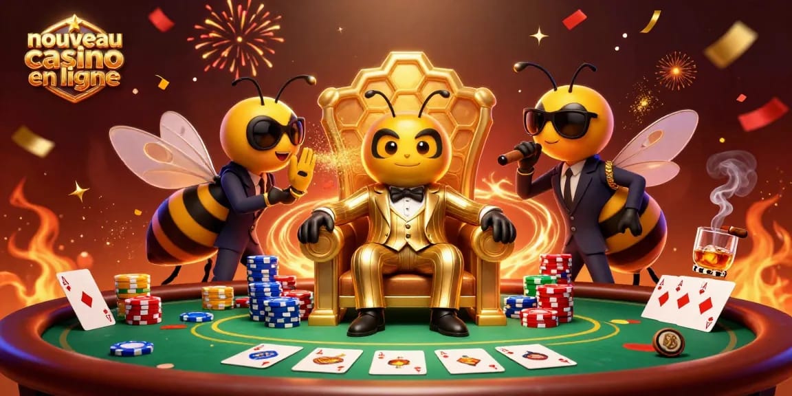 Jeu palpitant au nouveau casino en ligne avec un boss en costume et des gardes, ambiance festive.