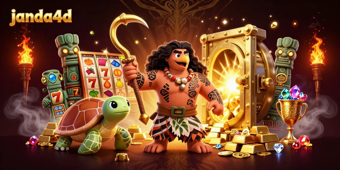 Slot permainan janda4d dengan dewa demigod dan elemen emas yang memikat.