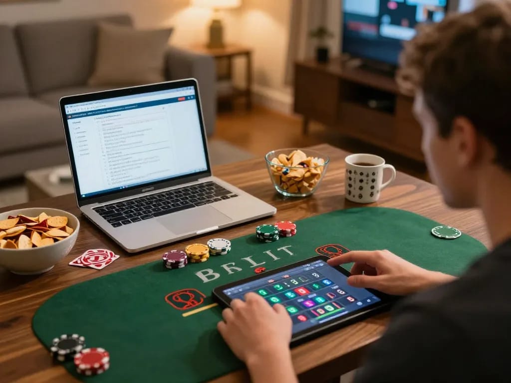 O8 player engaging in live dealer blackjack from home, showcasing excitement and strategy