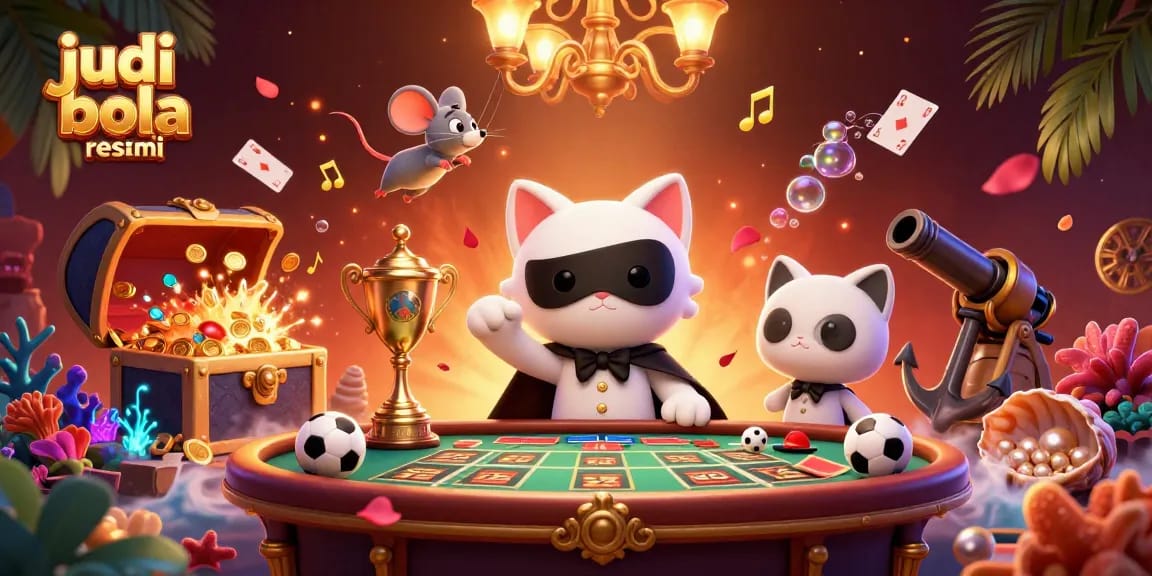 Bet on judi bola resmi with thrilling sports action and vibrant casino ambiance in this dynamic illustration.