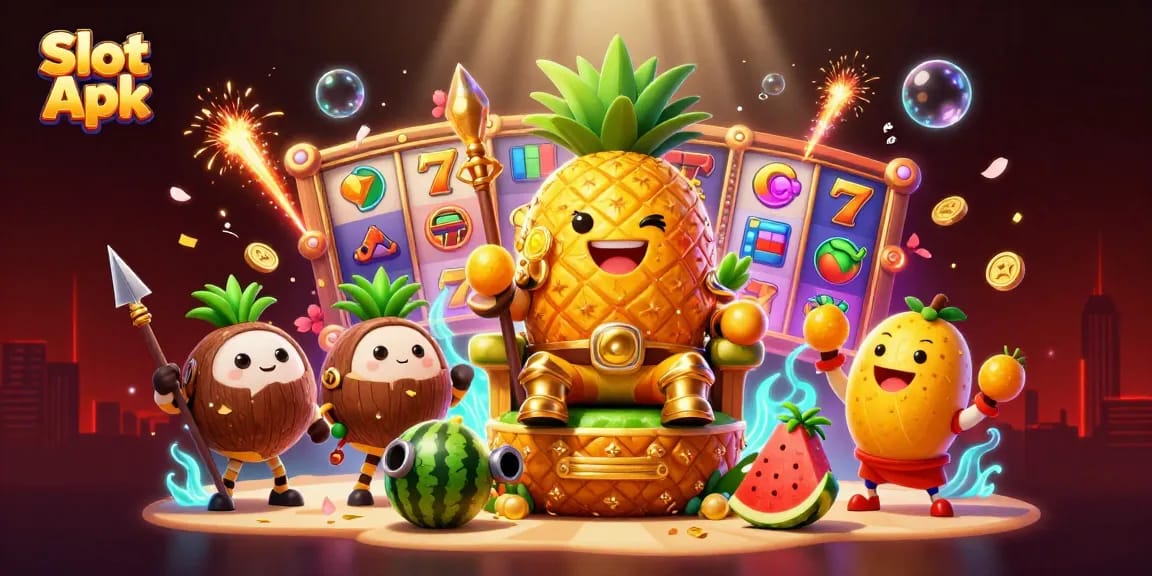 Engage with the Slot Apk experience, featuring vibrant casino elements and lively characters in action.