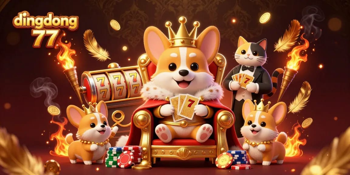 Dingdong 77 brings exciting slot action with a royal corgi and decorative elements.
