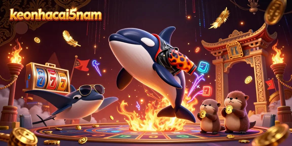 Experience thrilling gambling action with keonhacai5nam featuring an orca, stingray, and sea otters amidst gold coins and dynamic casino elements.
