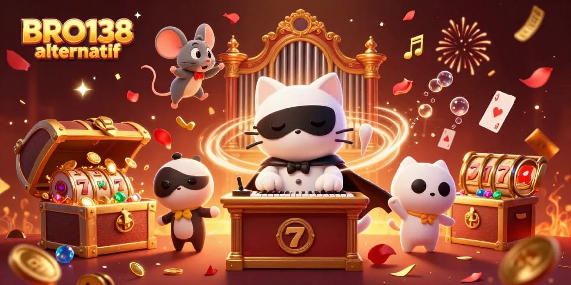 Experience the thrill of BRO138 alternatif with vibrant casino action featuring a phantom cat and magical elements.