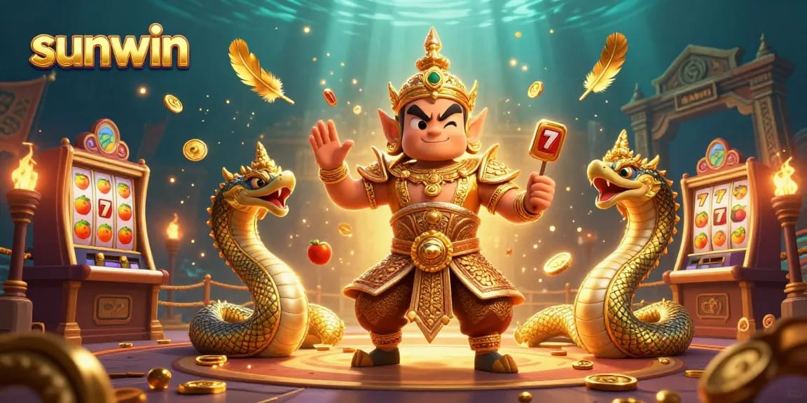 Win big with sunwin's thrilling slot machines, showcasing vibrant action and rich casino atmosphere.