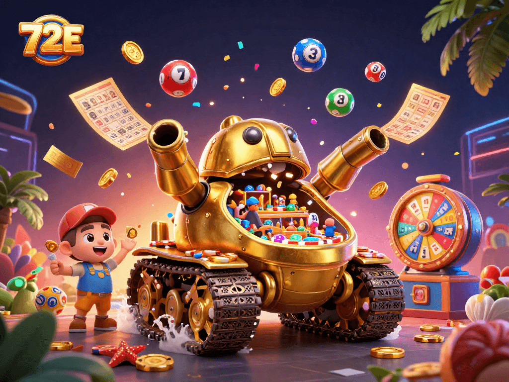 72E traz um cassino vibrante e animado em um tanque dourado, com muita ação e diversão.