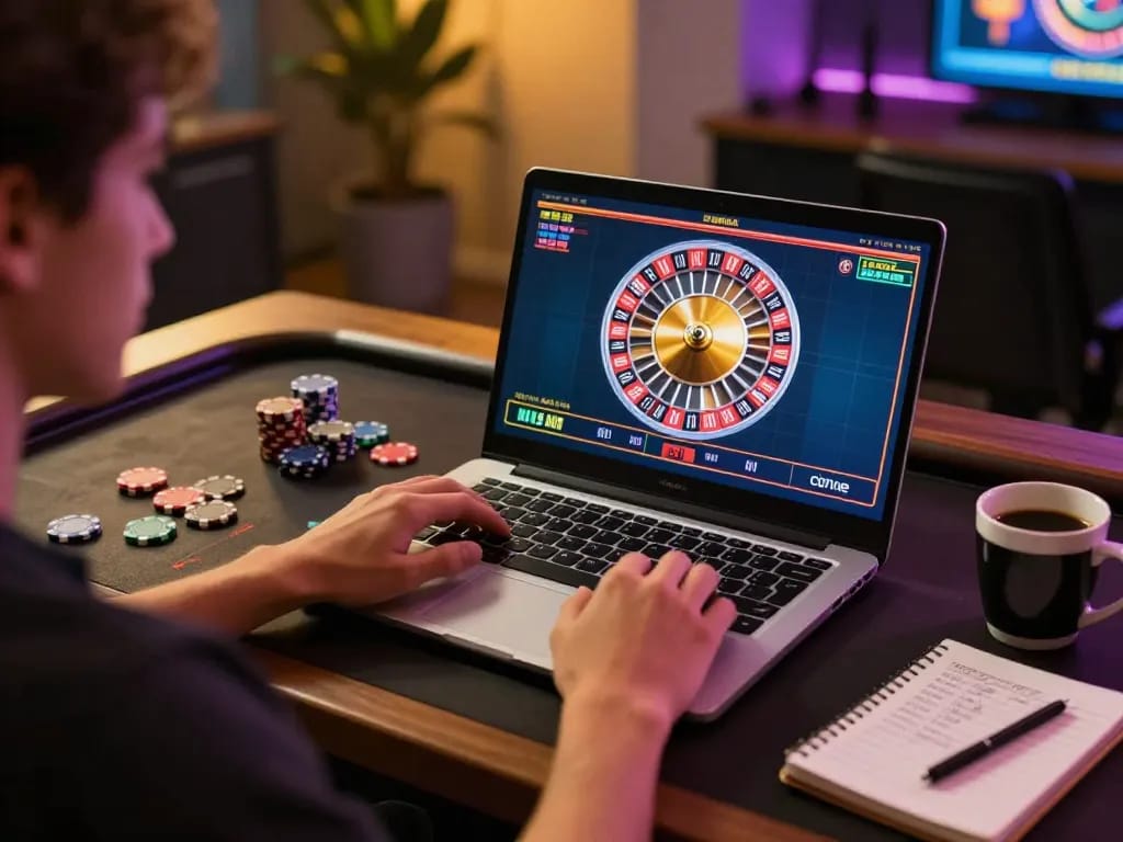 vin88 player enjoying a live dealer game with chips and betting notes