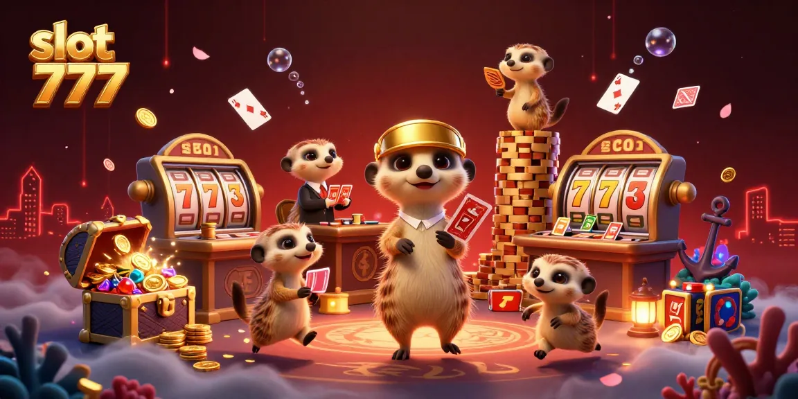 Experience thrilling wins at slot 777 with vibrant meerkats in a bustling casino scene.