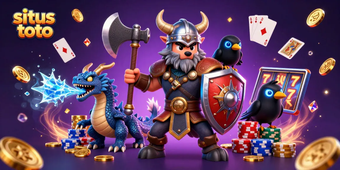 Experience situs toto action with a Viking warrior, dragon, and magical casino elements.