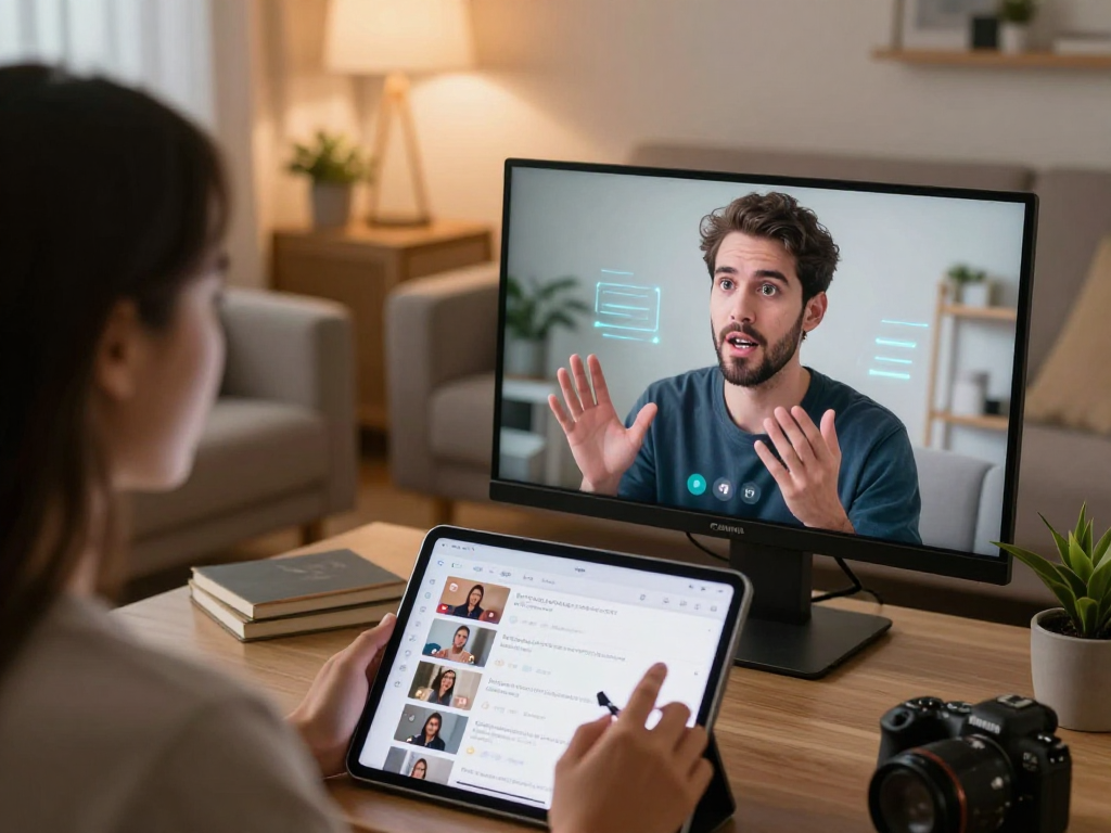 Engaging virtual chat scene showcasing porn chat AI interactions in a cozy living room setting, highlighting user engagement.
