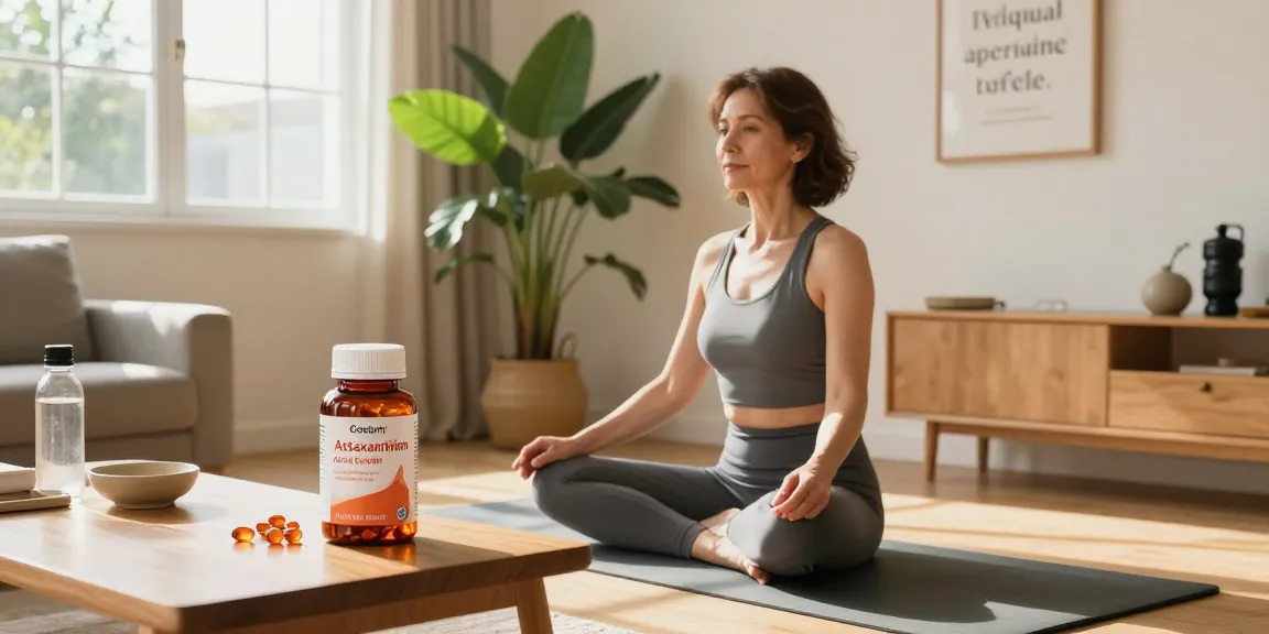 Practicing yoga with premium astaxanthin capsules for wellness