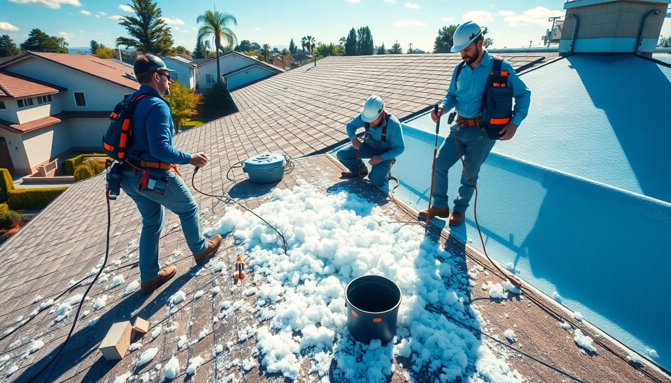 Experienced spray foam removal contractors efficiently removing foam from a roof.