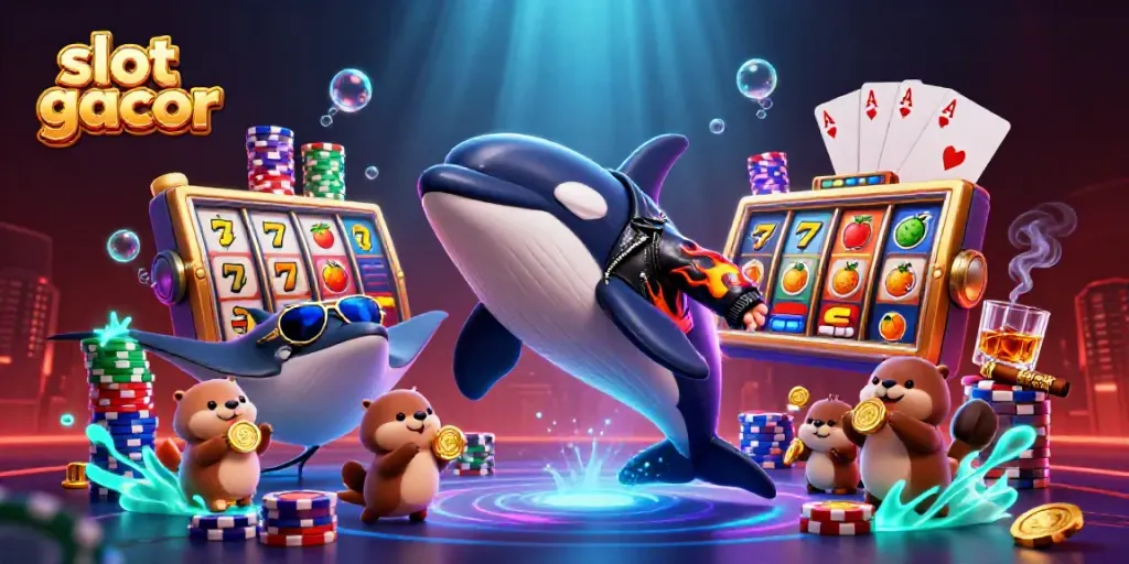 Engage with slot gacor adventures alongside colorful sea creatures in a vibrant casino scene.