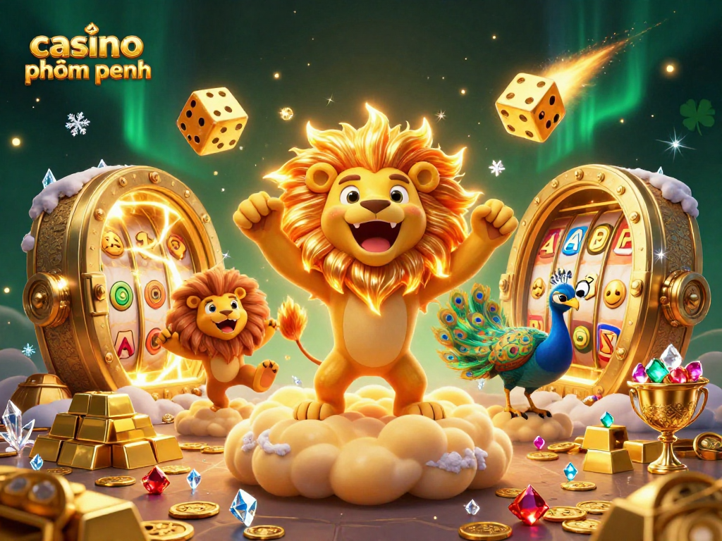 Spin to win with vibrant casino phnom penh themed illustration highlighting slot games and golden treasures.