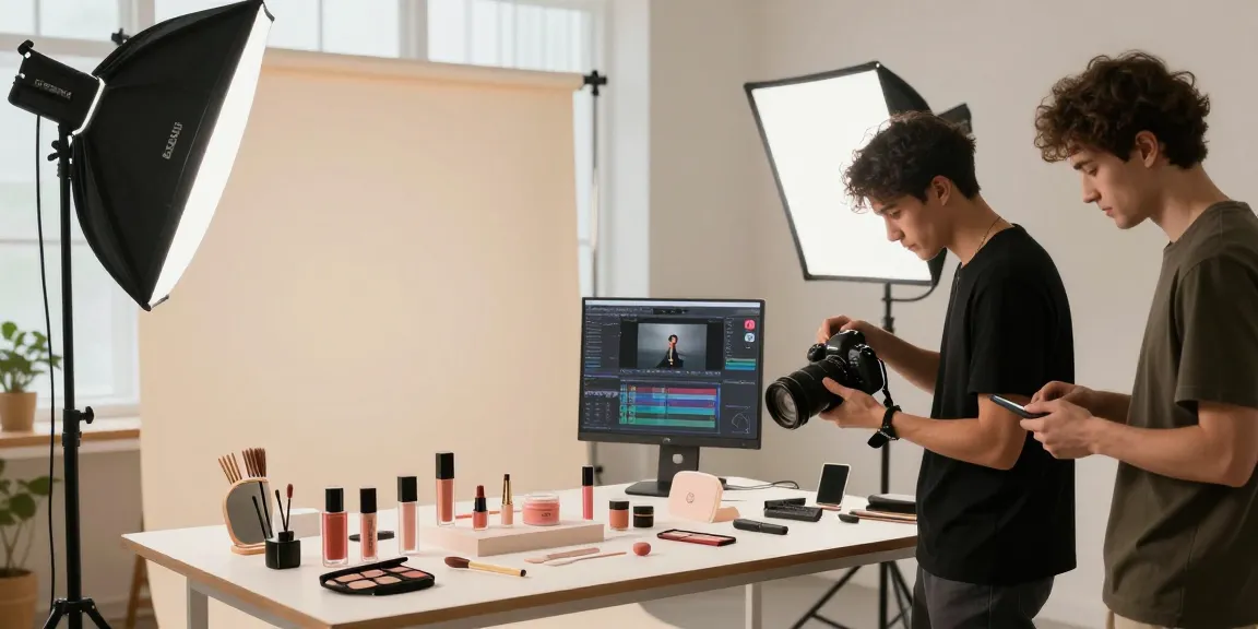 Fotografia prodotti Milano in uno studio moderno, fotografo professionale al lavoro con attrezzatura avanzata.