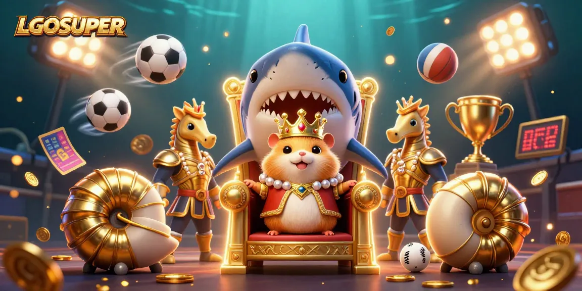 Experience thrilling slot action with LGOSUPER's golden hamster king amid dynamic casino elements.