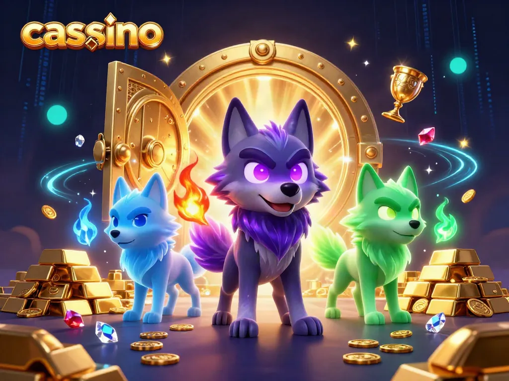 Experience the thrill of a vibrant casino scene with spectacular treasure elements and mystical wolves.