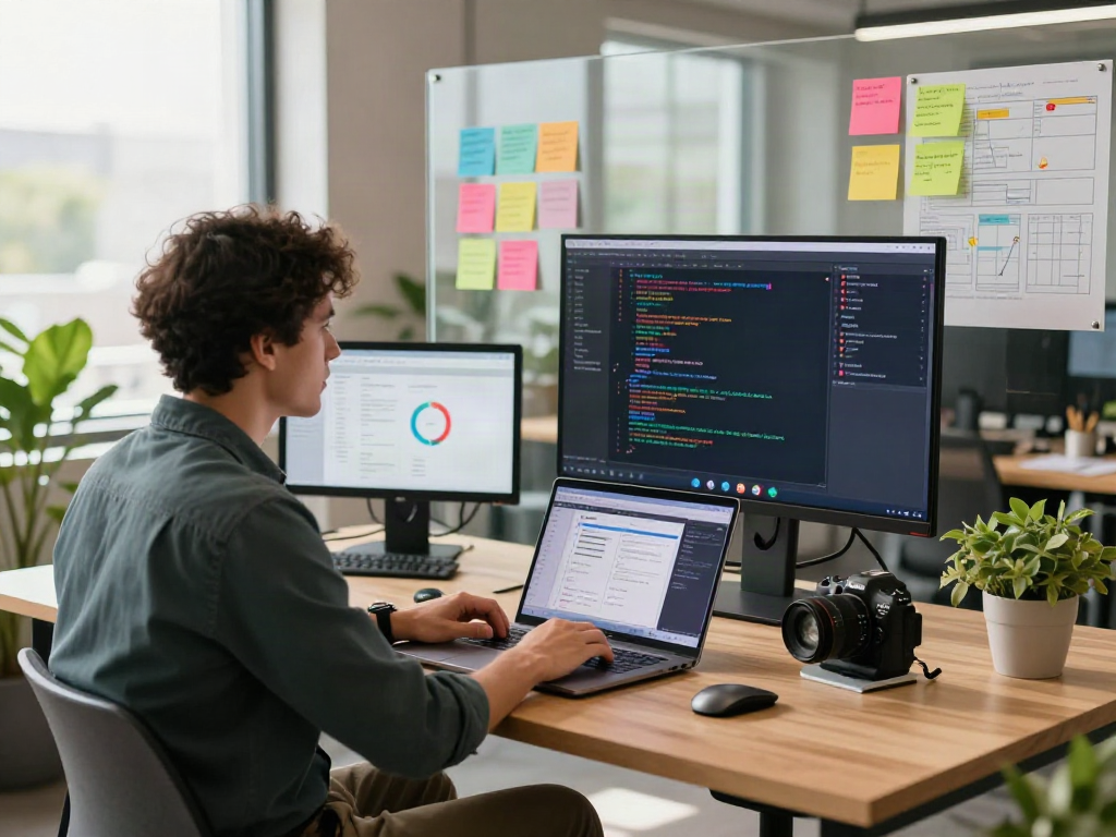 Dynamic tech workspace featuring bro138 software engineer collaborating on coding projects.
