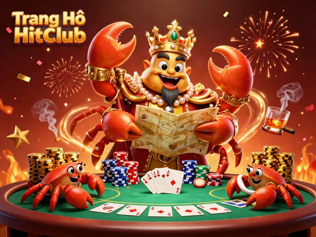 Experience the excitement at Trang Chủ HitClub with the golden crab emperor and vibrant gambling elements.