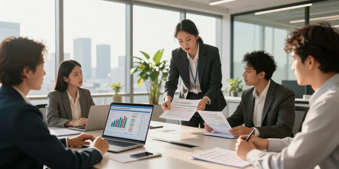 Consultants discussing the business electricity VAT rate during a strategic meeting in a professional office.