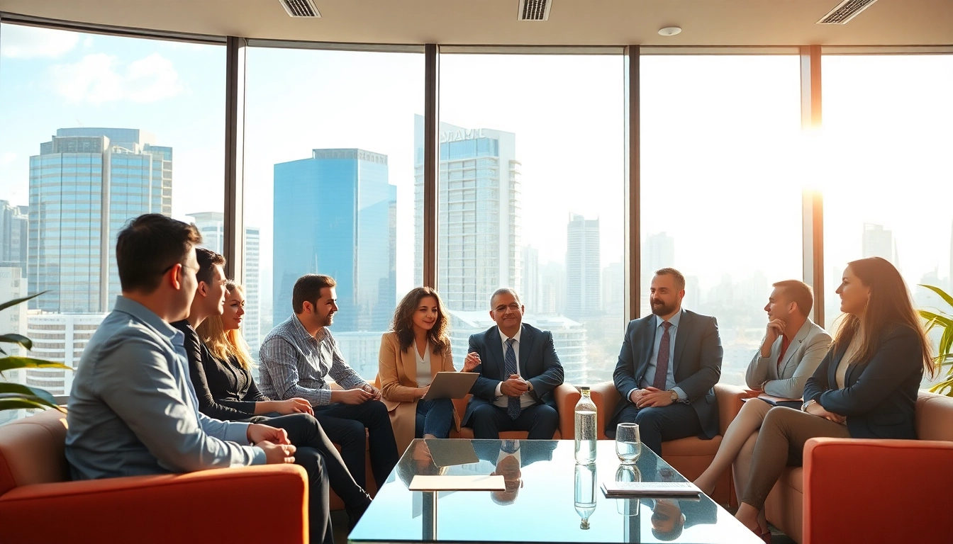 Showcasing a corporate gathering in Australia, diverse professionals collaborating in a modern office.