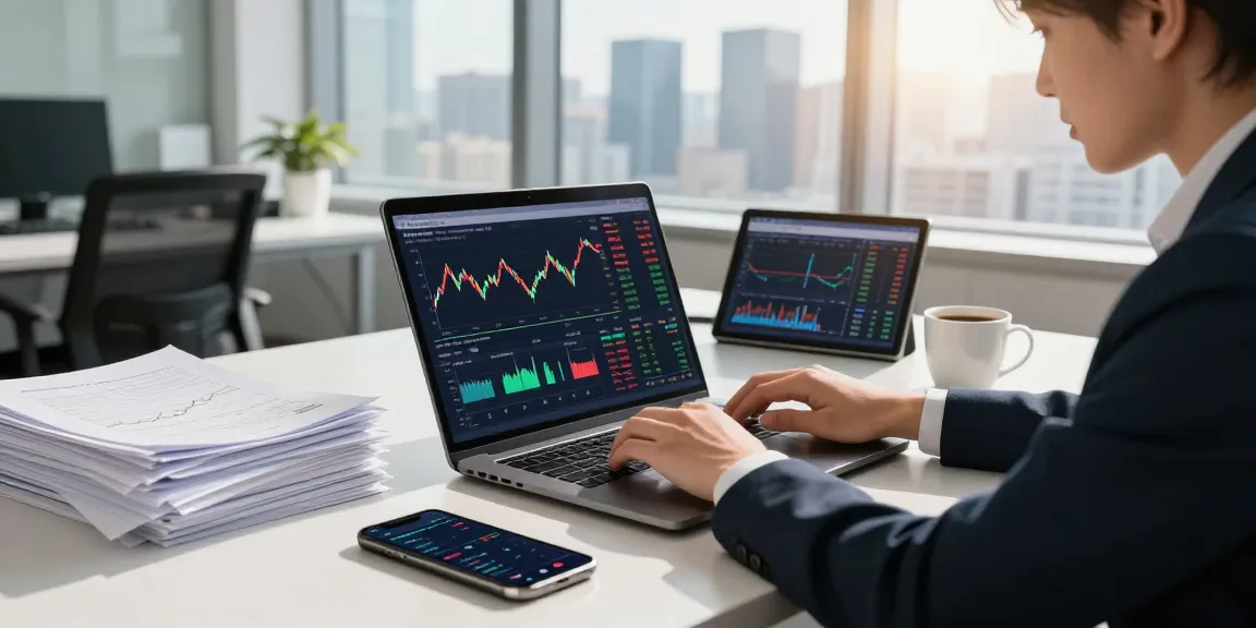 Young analyst utilizing the NAGA2000 trading platform in a modern finance office.