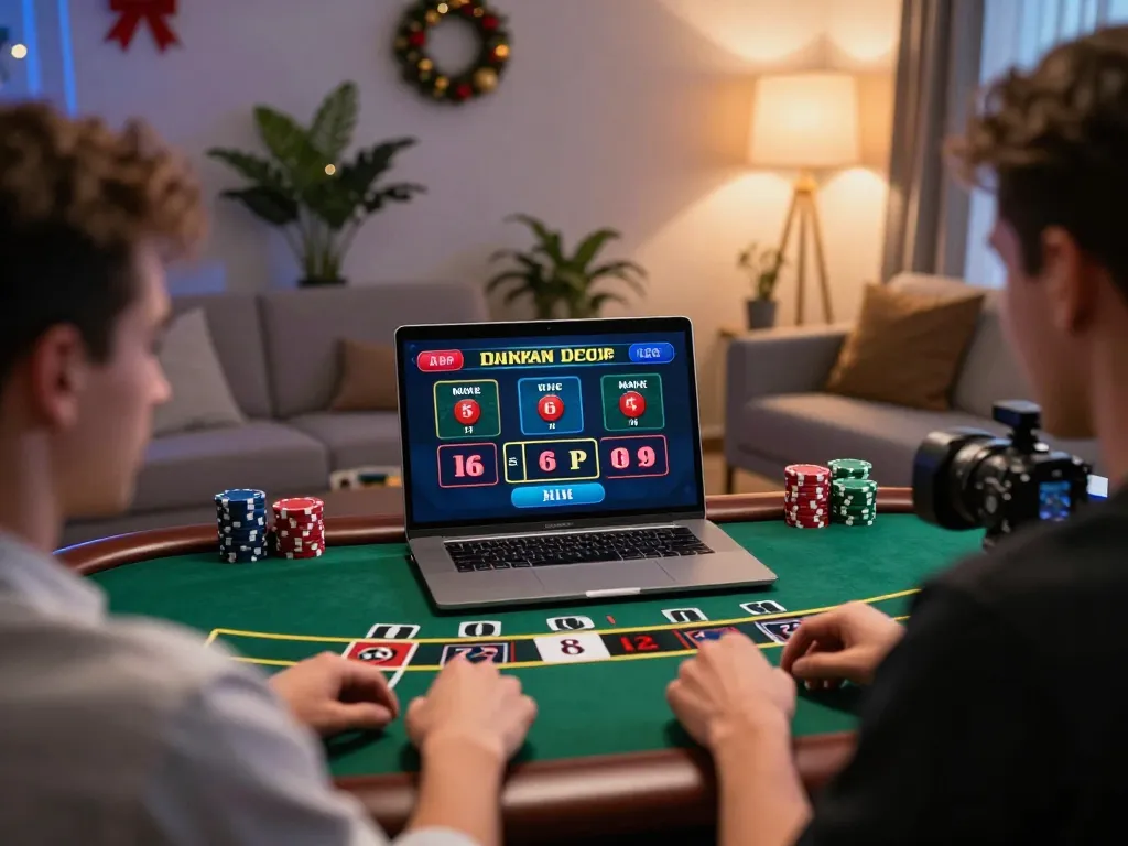 Player engaged in live blackjack on v9bet laptop, showcasing exciting online gambling.