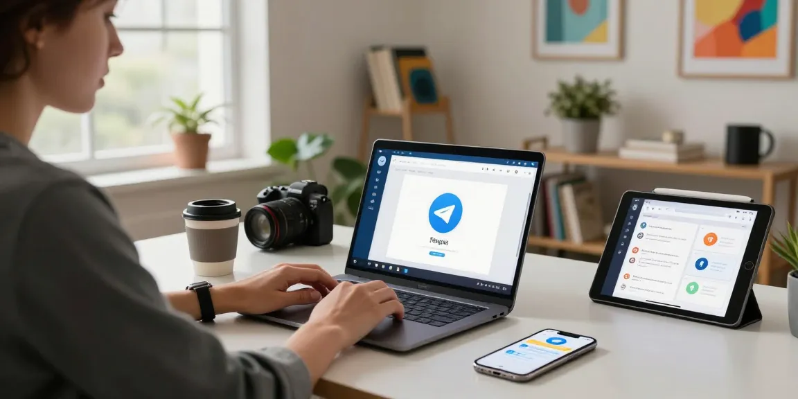 Setting up the telegram chinese desktop app in a bright modern office.