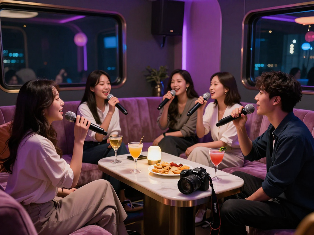 강남 엘리트 하이퍼블릭 가라오케에서 친구들과 즐거운 시간을 보내는 모습