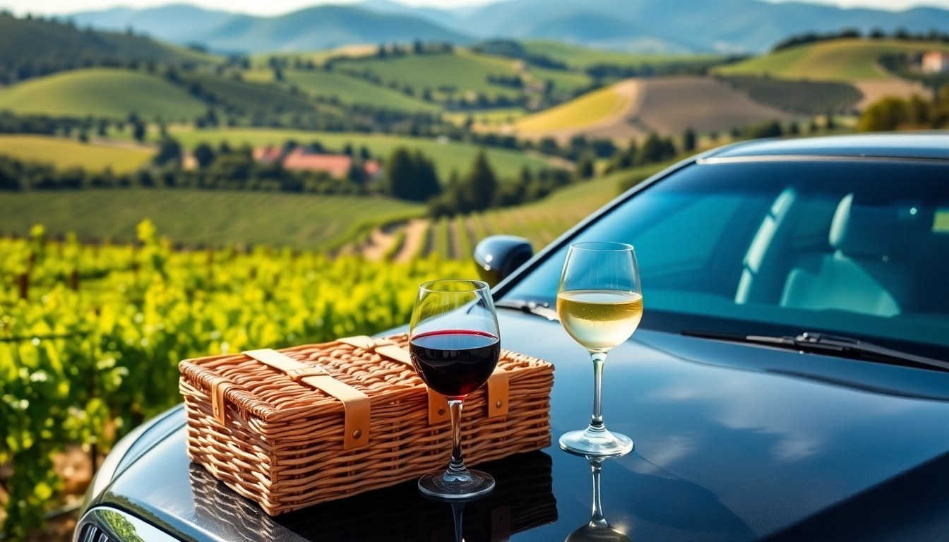 Experience luxury with wine tour limo packages next to a pristine vineyard setting.