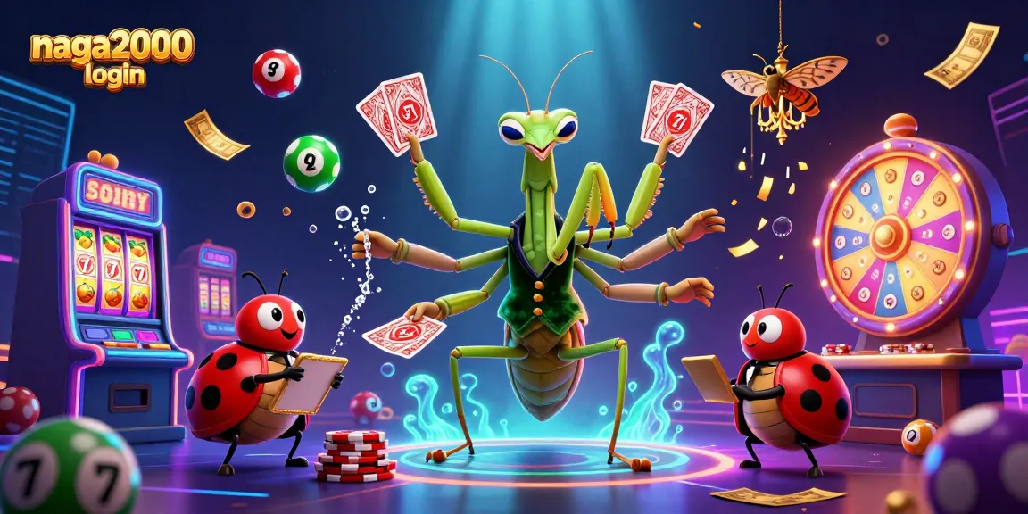 Gambarlah proses login di NAGA2000 dengan suasana bermain slot yang ceria dan penuh warna.