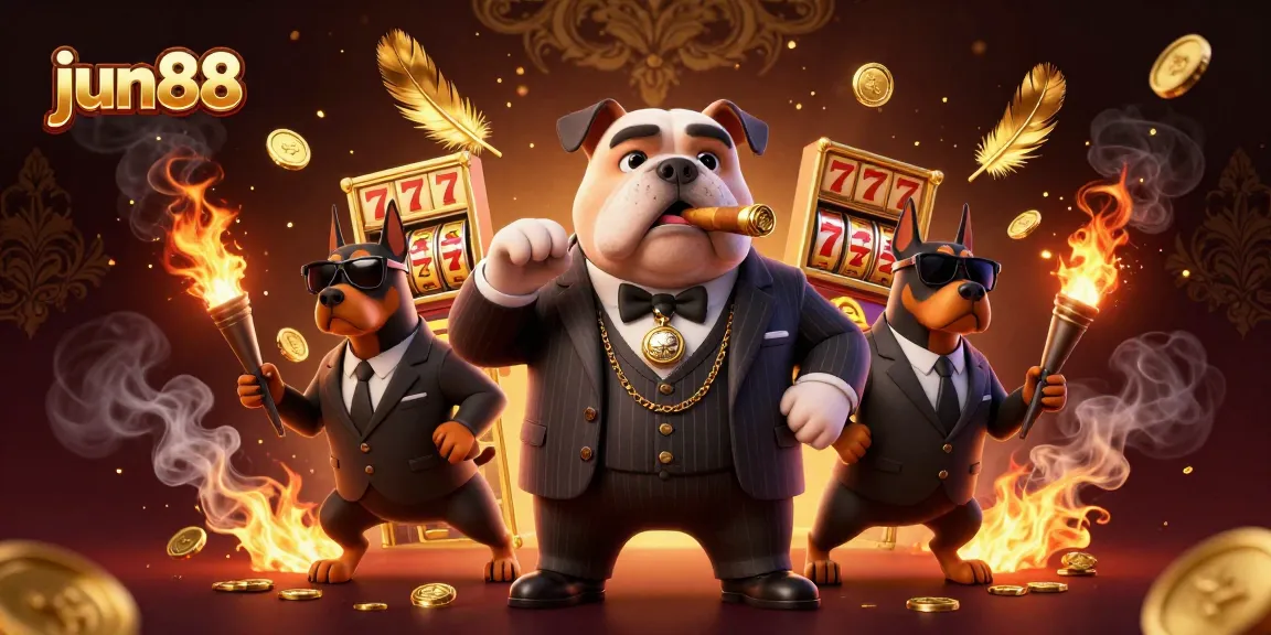 Experience thrilling wins at jun88 with this vibrant casino scene featuring an energetic bulldog boss.