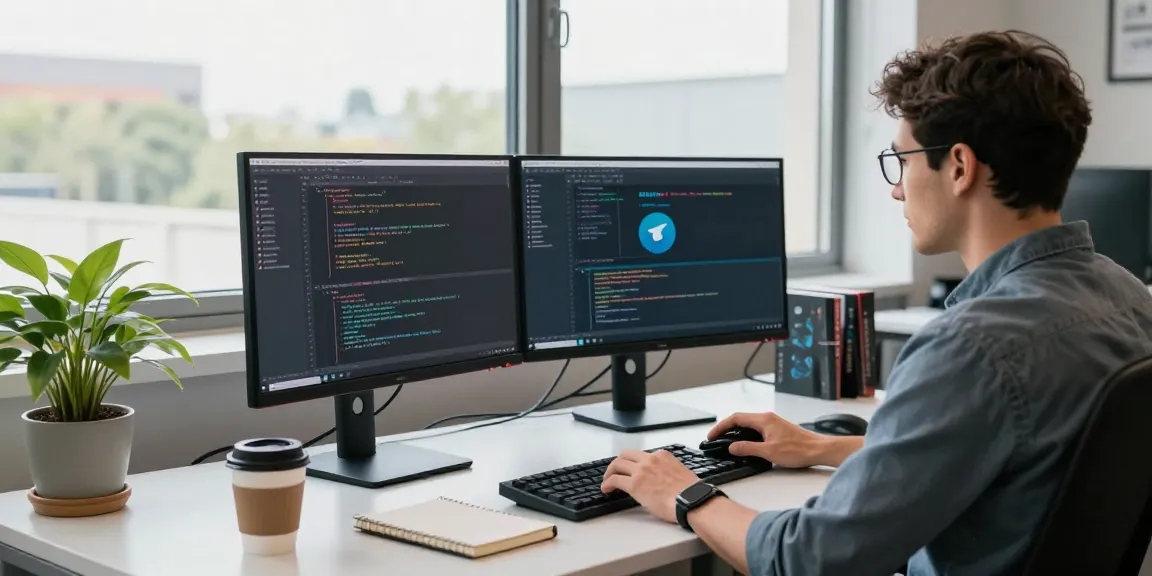 Professional workspace with a developer coding the 纸飞机中文版 interface in a modern office setting.