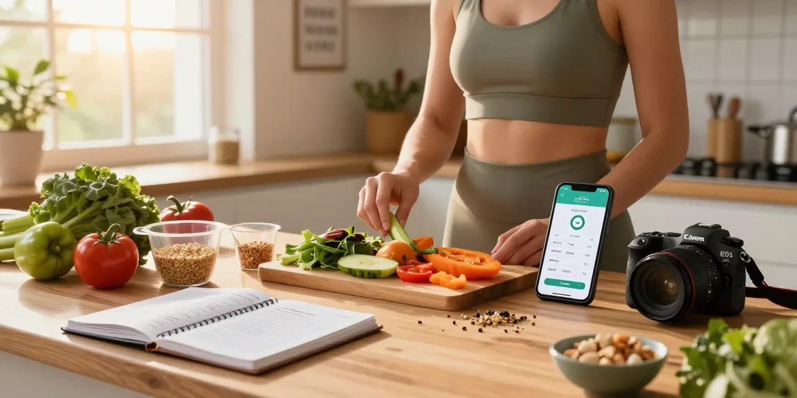 Healthy cooking with the best AI macro tracker app in action, showcasing fresh ingredients and a vibrant kitchen scene.