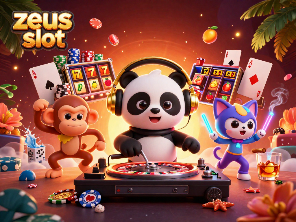 Experience the excitement of zeus slot with dynamic characters spinning reels and colorful casino elements.