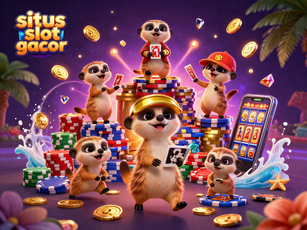 Experience thrilling action at situs slot gacor with meerkats running a vibrant casino.