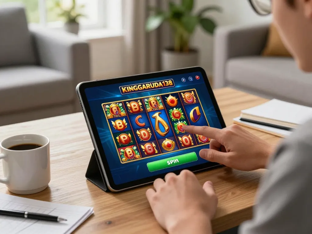 Engaging gameplay on KINGGARUDA138 mobile app with vibrant slot game.
